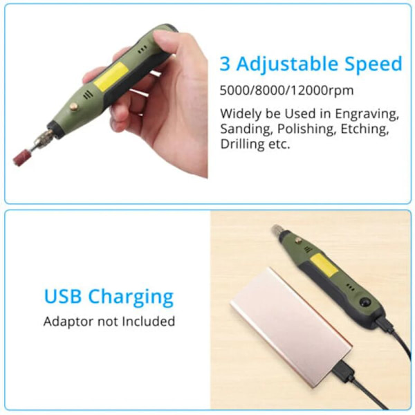 NY 34-delt mini Dremel multifunktionsværktøj USB-batteri 12W til multifunktionsroterende værktøj
