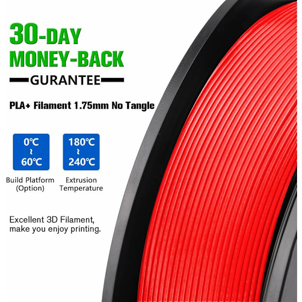 Filament 1,75 mm Pla Plus 3D-skrivarfilament Dimensionell noggrannhet +/- 0,03 mm 1 kg spole (2,2 pund) 3D-skrivarfilament för 3D-skrivare Röd