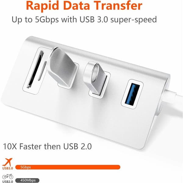 3-ports USB 3.0 USB-driven med SD/Micro SD-kortläsare Combo för iMac, MacBook, MacBook Air, MacBook Pro, Mac Mini, PC och bärbara datorer