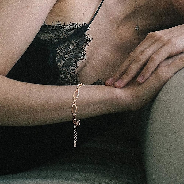 Mytys 18k Rose Gold -väriset hopeaketju-rannekorut naisille ja tytöille - Trendikäs linkki-kristallirannekoru