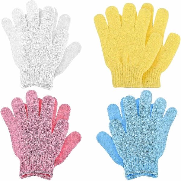 4-pack vändbara exfolierande handskar för dusch, kroppsskrubbhandskar för duschar, spa, massage