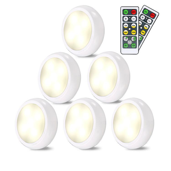 Garderobsbelysning, 6-pack LED-skåpsbelysning trådlösa LED-nattlampor med 2 fjärrkontroller för belysning av garderober, kök, sovrum, hallar, trappor etc.