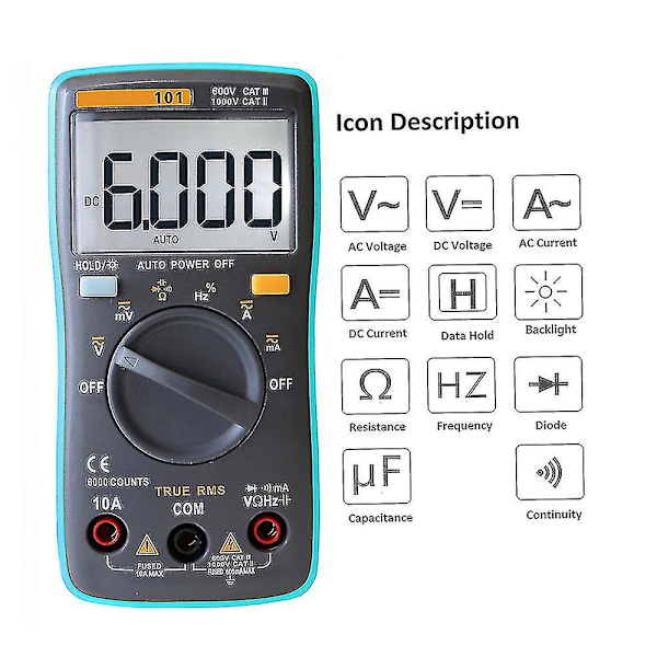 Richmeters Rm101 True Rms Multifunktionell Lcd Digital Multimeter Dmm Dc Ac Spänning Ström Mätare Motstånd Diod Kapacitans Testare Mätning Autom