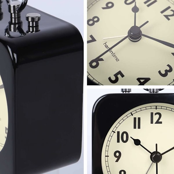 Analog väckarklocka svart fyrkantig tyst liten metall reseväckarklockor för barn sovrum sängbord vardagsrum kontor svart