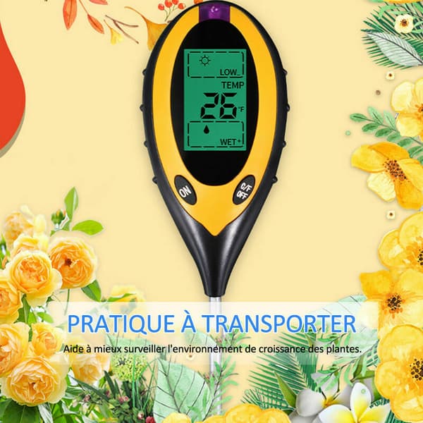 Markfuktighet, pH, ljus, fyra-i-ett-termometer, trädgårds-pH-testare (utan batteri)