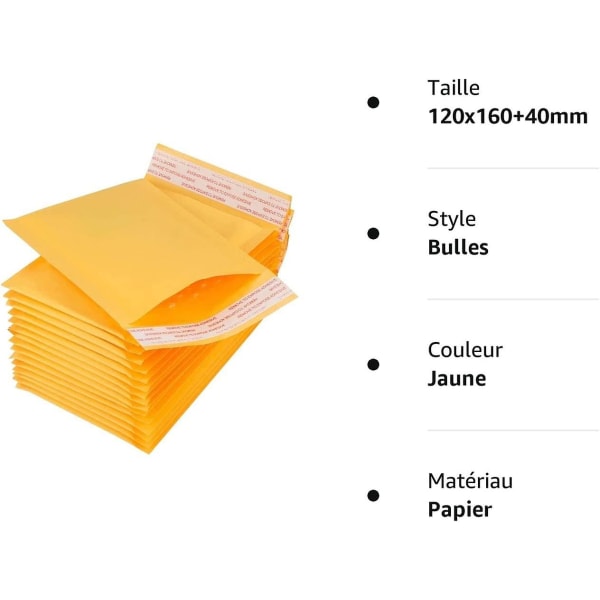 100 bubbelkuvert 4,7 x 7,7 tum/12 x 19,5 cm - Vadderade kuvert - Gul, Kraft
