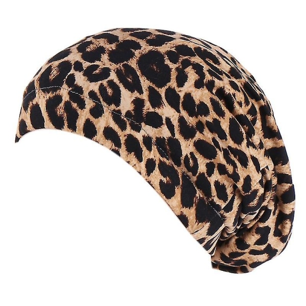 Satinfodrad nattmössa för kvinnor Leopardblommigt print Dubbellagers Casual Hat Beanie Muslimskt hår Bottenhatt (Typ b)