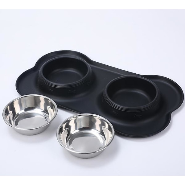Resor Vikbar silikon No-spill Outdoor Drinking Pet Dog Dubbla rostfria skålar