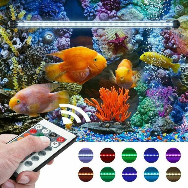 LED Aquarium Diving Light, flerfärgat vattentätt undervattenskristallglas, lämpligt för saltvatten och sötvatten (39 cm fjärrkontroll Bubble Light)