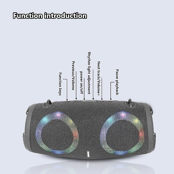 100W Hög Effekt Trådlös TWS Subwoofer Bärbar Vattentät Kort Högtalare RGB Färgrik Roterande Blinkande Ljus Bluetooth Högtalare (S, Grå)