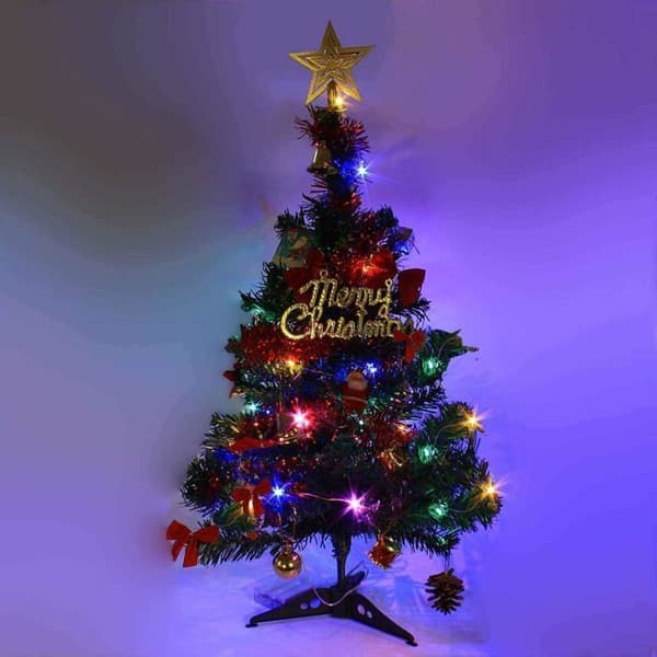 Bord-juletræ - YNKKVRE - 50 cm - Rød - Integreret LED - Pynt inkluderet