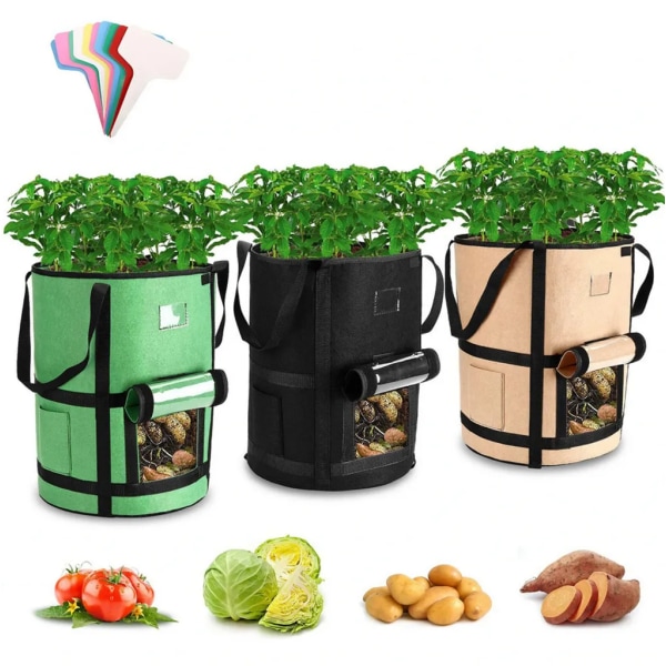 3 st Grow Bags Potatis Slitstark växtkruka av fiberduk 5347 | Fyndiq