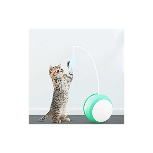Elektrisk katt leksak med LED fjäder anti-fall boll, automatisk rullande fiskespö för roliga katt husdjur tillbehör blå