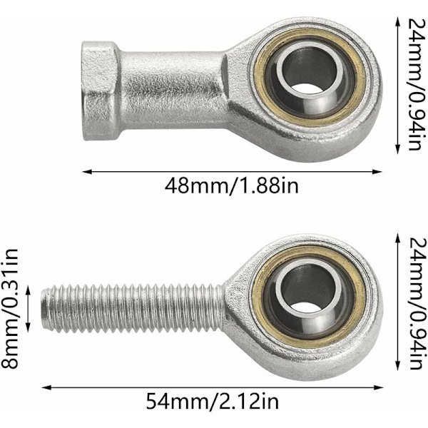 M8 Stangendelelager, Hun-Ende Stangendelelager Led, Han-Rett Tråd Bronzeforing Ydeevne Endekappe Kugleleje (4 stk.)