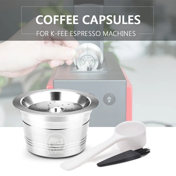 Påfyllningsbara kaffekapslar i rostfritt stål med skedborste för K-fee espressomaskiner
