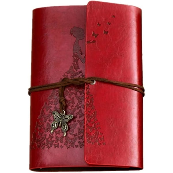 Retro Fjäril och Prinsessa Läder Notebook Skrivande PU Omslag Ringpärm (Röd)