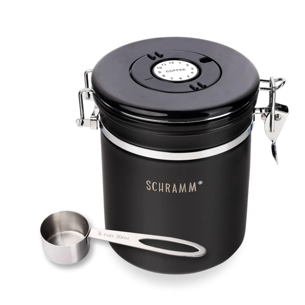 Schramm® kaffeburk 1500 ml i 10 färger med doseringssked Höjd: 15cm Kaffeburkar Kaffeburk av rostfritt stål, färg: svart