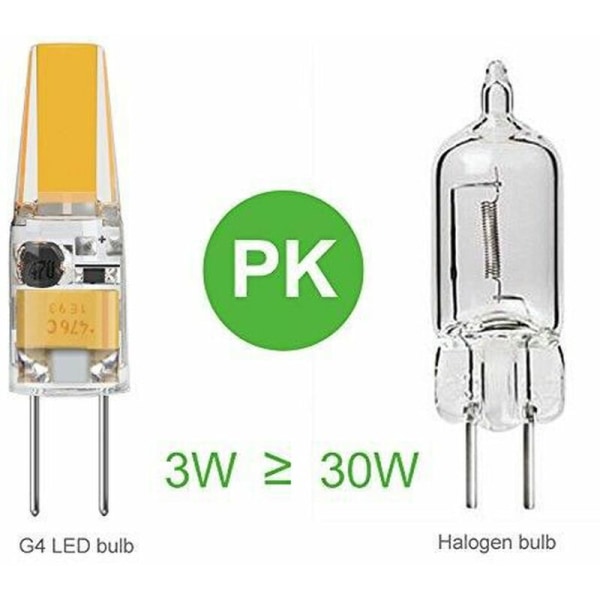 G4 LED-pære 3W DC/AC 12V svarende til 30W halogenpære varm hvid 3000K - 10 pakker