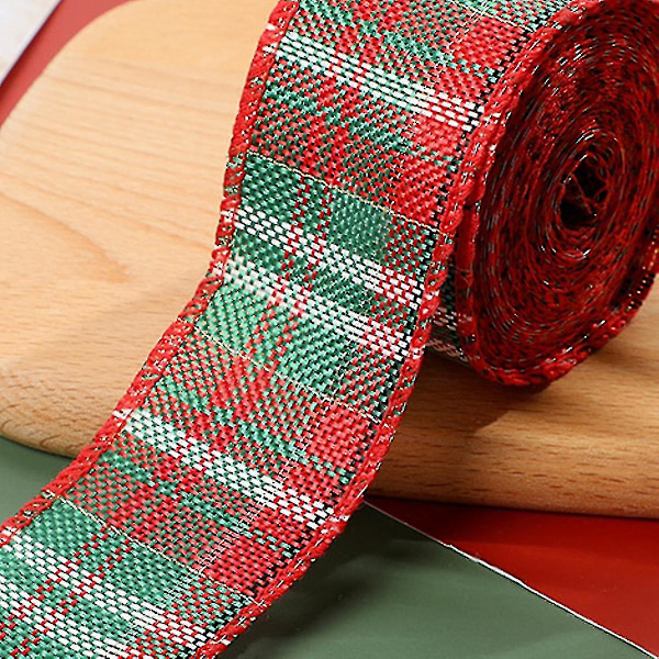 Lilyrose 3 rullar julrutig rutig band, 6 m varje rulle polyester vävd kant gingham band för julpyssel, presentinslagning（Stil 1）