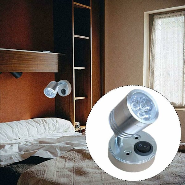 2 st 12V LED Spot Läslampa Vägg Sänglampa Justerbar strömbrytare Husbil e Cylindrisk Flexibel Inredningsbelysning för Båt RV (Silver)