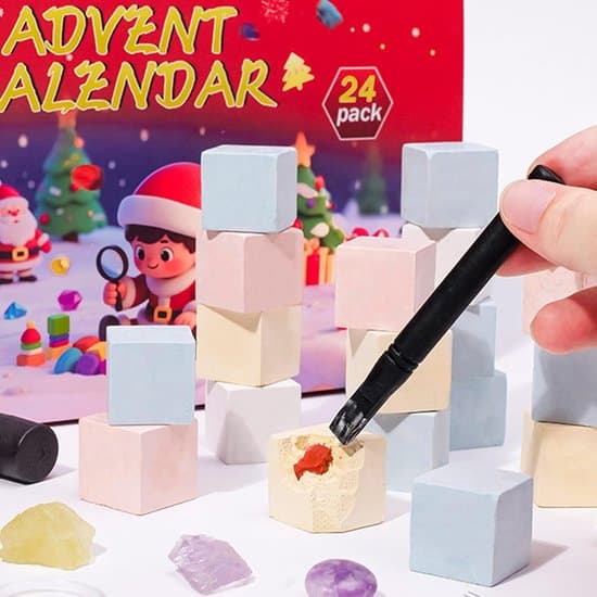 Julekalender med nedtellingsfunksjon (24 dager) - Tema: utgraving av steiner - Passer for barn/gutter/feriegave - Morsom til julestrømpen hvit XXS