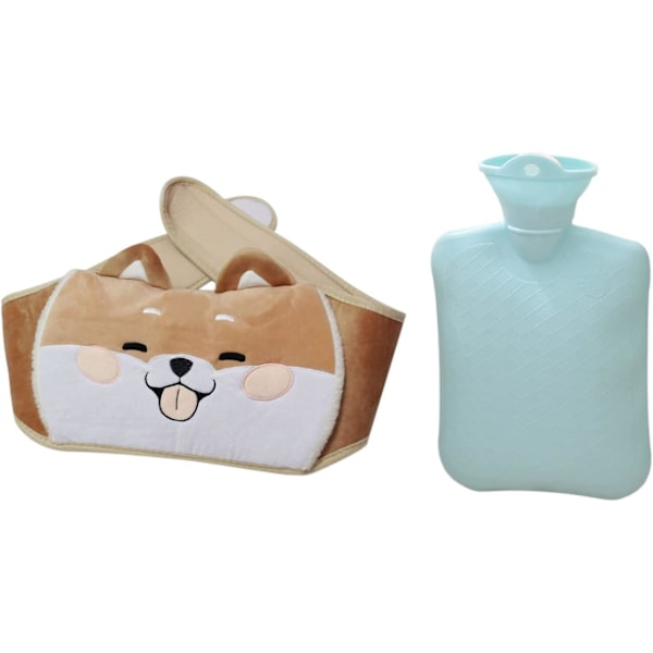 1000ml Hot Water Bottle Warm Belt Set Rubber Warm Water Pouch With Soft Plush Cute Cartoon Puppy Hand Waist Warmer For Keeping Warmful Premium Hot Wat