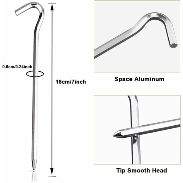 16 st 18 cm tältpinnar, tältpinnar i aluminium, tälttillbehör, tältpinnar för hårda golv - idealiska för trädgård, camping, fiske och tält