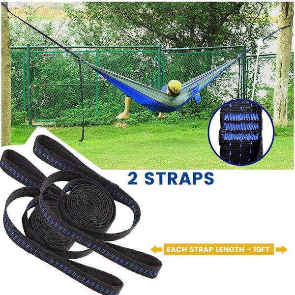 1 par hängande band för hammockfäste, trädremmar med 14 öglor, 280 cm, 2,5 cm, max. 500 kg för camping, vandring, picknick, utomhusresor