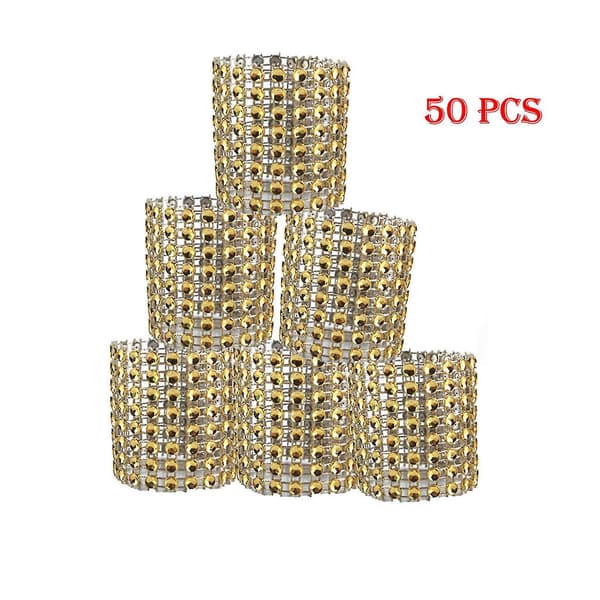 50 st Bling Diamant Rhinestone Mesh Wrap Servett Ring Bröllopsdekoration Guld