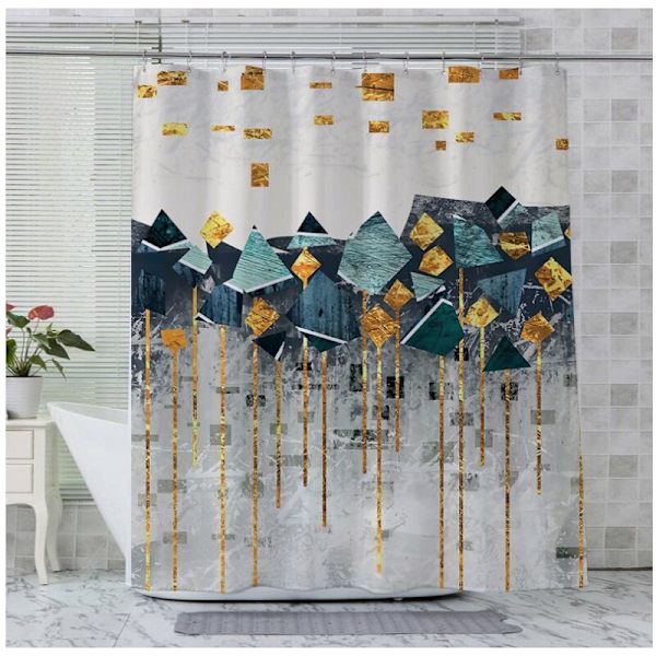 Geometrisk duschdraperi 180x180cm Duschdraperi Polyestertyg Mögelbeständig Vattentät Tvättbar Badrumsdraperi med 12 krokar för badkar