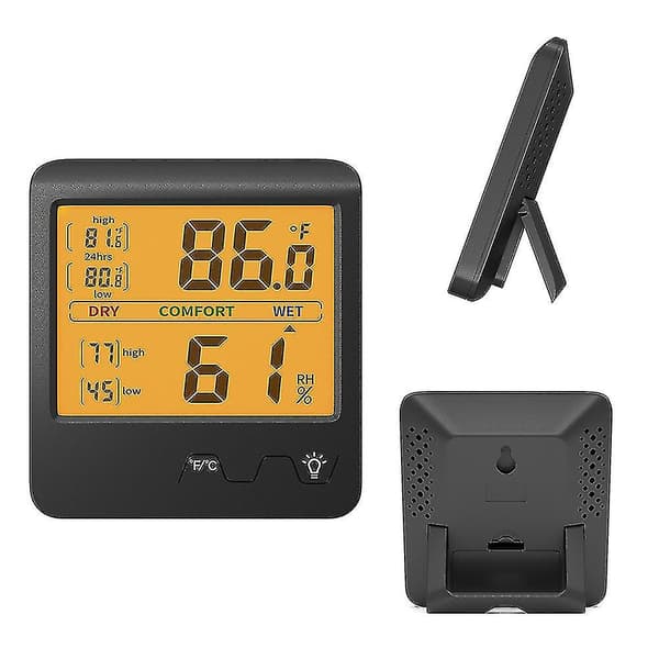 Termometer Hygrometer Inomhus Rum Lcd Digital Hemmakontor Skrivbord（Svart）