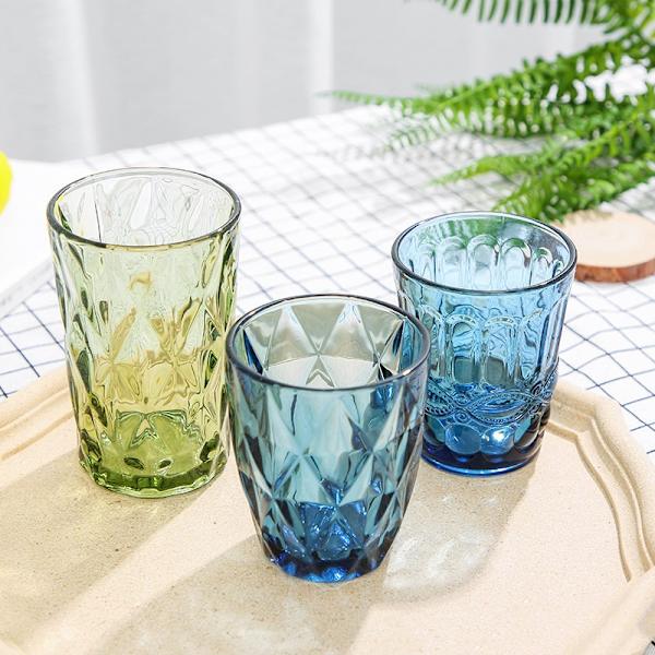 Hela Housewares Kök, Hem & Living Färgade Tumblers Vattenglas Koboltblå Diamantmönster Set om 6, Koboltblå 2 1glas