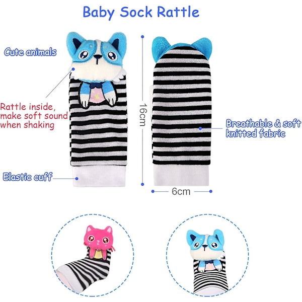 4 stycken fot och handled rattle Finder plyschleksaksstrumpor Söt djur Mjuk baby handled