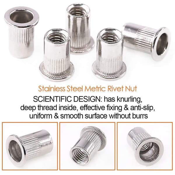 50 st 304 rostfritt stål metriska nitmutter, platt gänginsatsmutter kit - M6