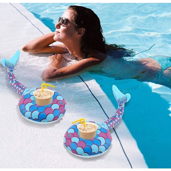6-pack Dryckesflottar Söta Sjöjungfru Pool Dryckeshållare Set Återanvändbara Uppblåsbara Flottar Koppar Underlägg För Sommar Poolparty, 6 Sjöjungfru.