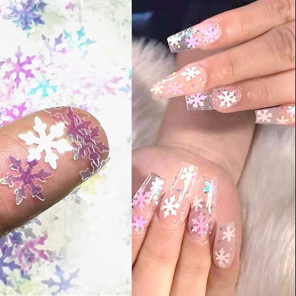 12 Färger Julnagelkonst Glitter Snöflingor Nagelsmycken 3D Nagelsmycken Dekaler Holografiska Laser Nagelflingor Dekaler Akrylnaglar Design Glitter X