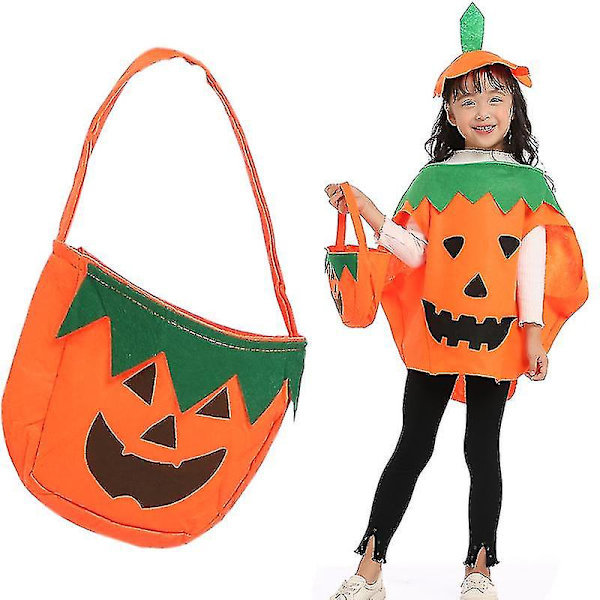 Barnkostym pumpa, pumpakorg och hatt för Halloween-fest