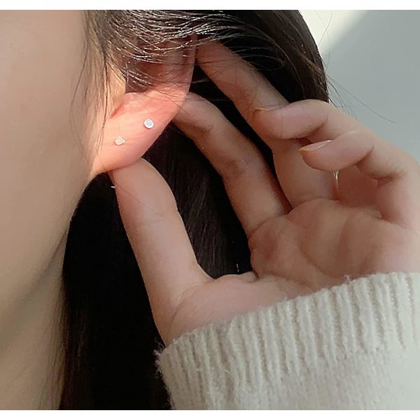 Sterling Sølv Stud Øreringe Til Kvinder Mænd - 4 Par Hypoallergeniske Enkle Geometriske Små Stud Øreringe Sæt Tiny Cirkel Trekant Kvadrat Bar Stud Øre