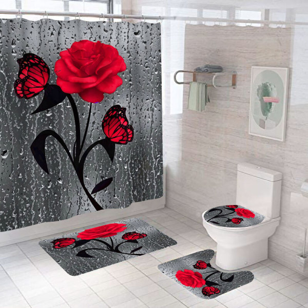 Röd Gardin Rose Gardin Free Set Fyrdelad duschdraperi Fyrdelad duschdraperi 180 x 200 cm hög