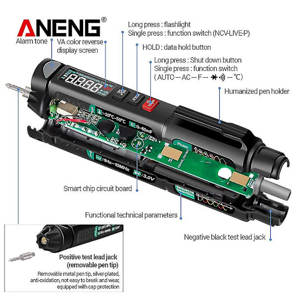 Aneng A3008 Digital 6000 Counts Intelligent Professional Multimeter Sensor Pen Tester Strömmätare