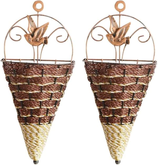 2-pack hängande blomkrukor Hängande vertikala blomkrukor i järn Vävd ram Väggvas Väggväxter