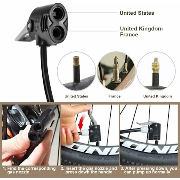 Cykelpump fotpump, mini bärbar golvluftpump kompatibel, cykelluftpump lämplig för alla ventiler
