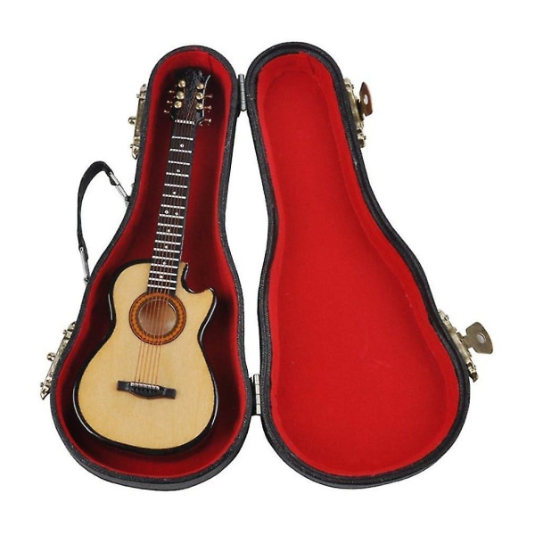 Mini miniatyr trä trä akustisk gitarr musikinstrument hem samling med case för hem vacker dekoration tillbehör