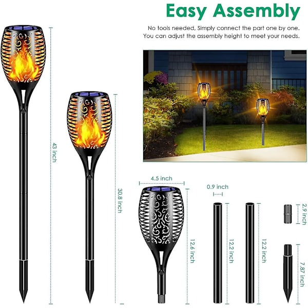 Solar Lights 99 Led Flimrende Flamme Solar Fakler Lys 43" Vandtæt udendørs belysning Solar