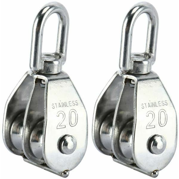 2-pack 304 rostfritt stål dubbla rullblock med dubbla rullsvängkrokar (M20)