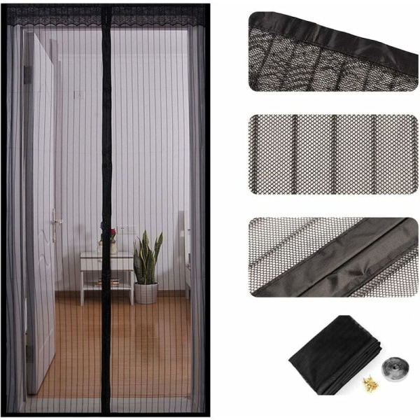 Magnetisk dörrmyggnät, automatiskt stängande Triumph-gardin, ultrafinmaskigt mesh, mygga mot insekter, starka magneter (80 x 200 cm)