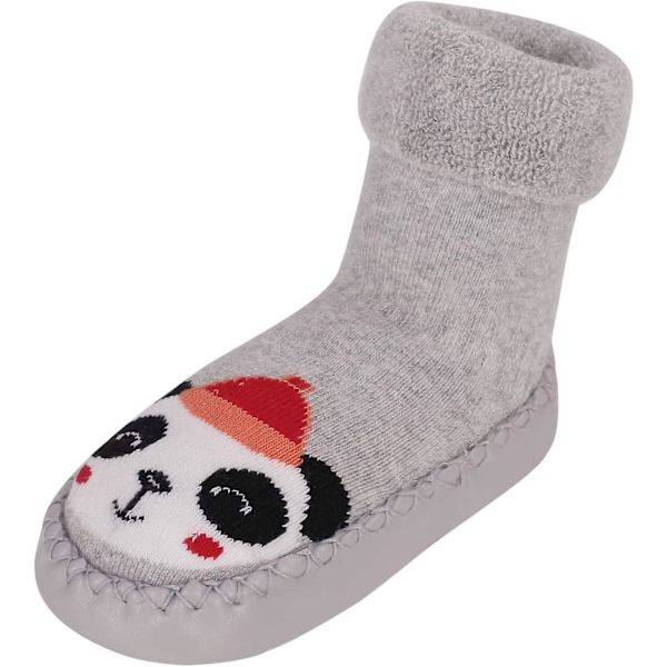 Baby Cartoon Medium Tube Tjock Anti-Slip Varma Sockor (12cm, Grizzly Panda)