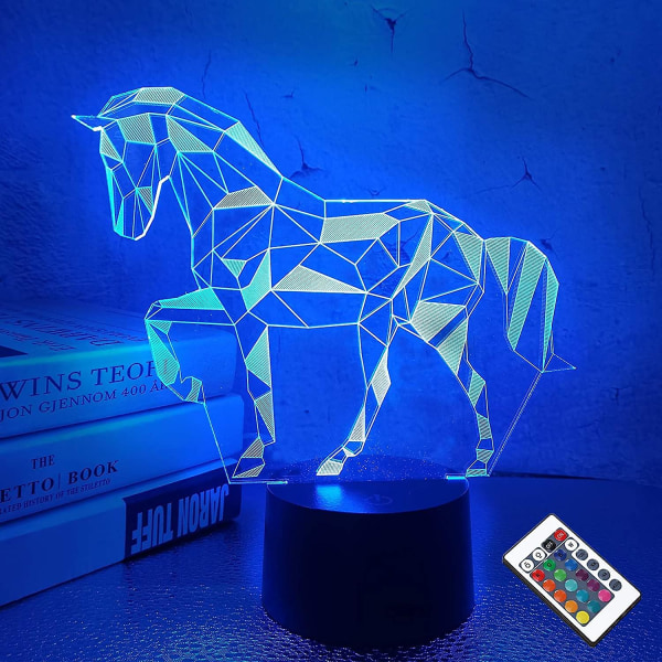 Nattljus för barn 3d Illusion Häst sänglampa 7 färgskiftande med fjärrkontroll Bästa födelsedagspresenter för barn Baby pojke och flicka