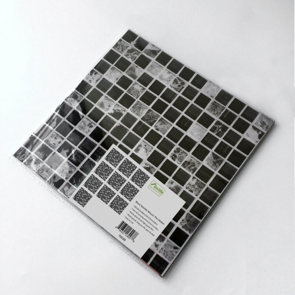 20 Stück selbstklebende Fliesenaufkleber, wasserdichte selbstklebende PVC-Fliesenaufklebe, schwarze Mosaikmuster, 15 x 15 cm