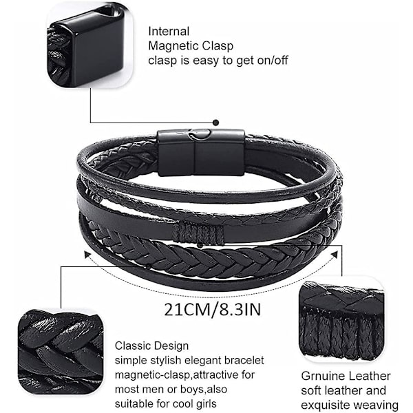 Läderarmband för män, flätat armband med magnetlås, julklapp födelsedagspresent